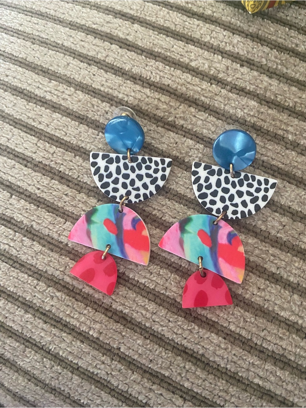 Colorful Geo Drop Earrings - Multicolor Statement